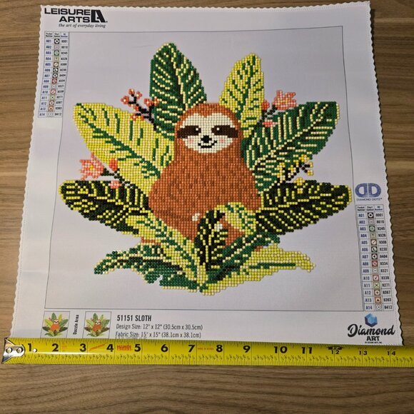 Completed Sloth Diamond Dotz art 12" x 12" FUN! - Picture 5 of 6